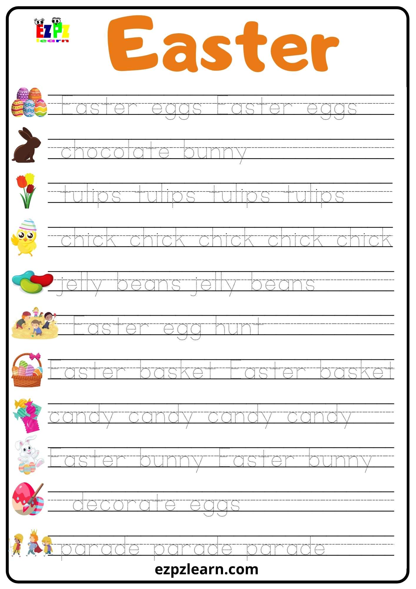 Easter vocabulary tracing